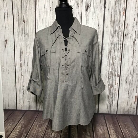 Lafayette 148 crisscrossed front shirt size 4 #58 - Picture 1 of 6
